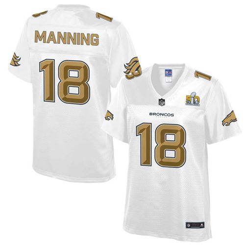 Nike Broncos #18 Peyton Manning White Women's NFL Pro Line Super Bowl 50 Fashion Game Jersey